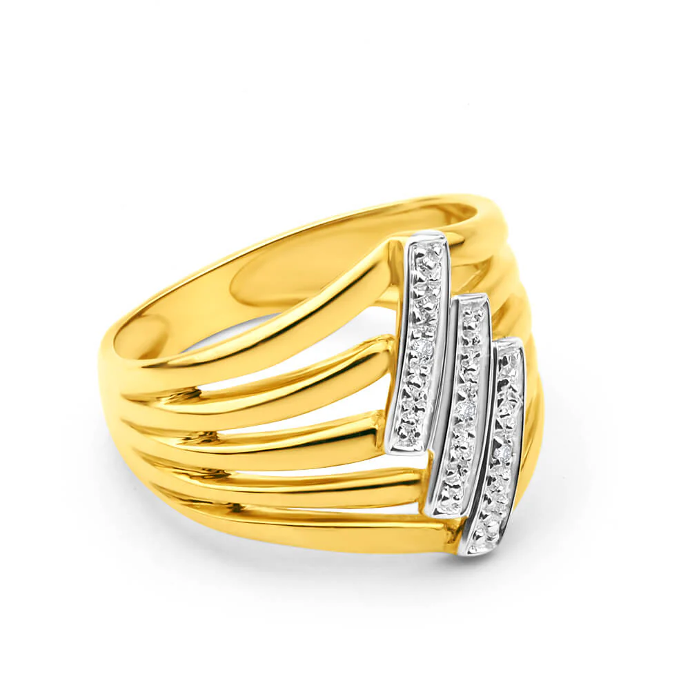 9ct Yellow Gold Bar Diamond Ring - Image 2