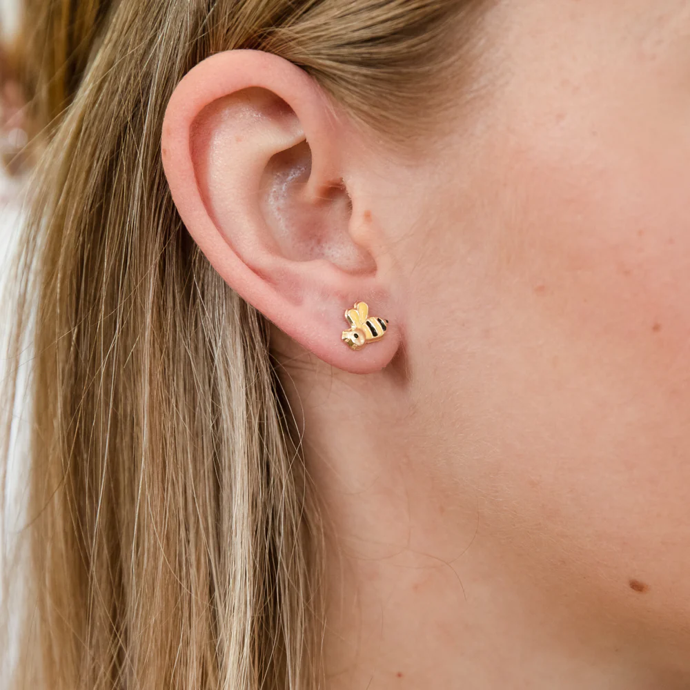 9ct Yellow Gold Bee Enamel Stud Earrings - Image 2