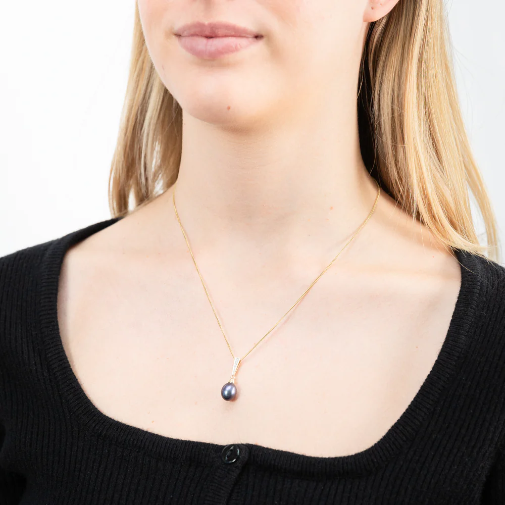 9ct Yellow Gold Black Freshwater Pearl Pendant - Image 2