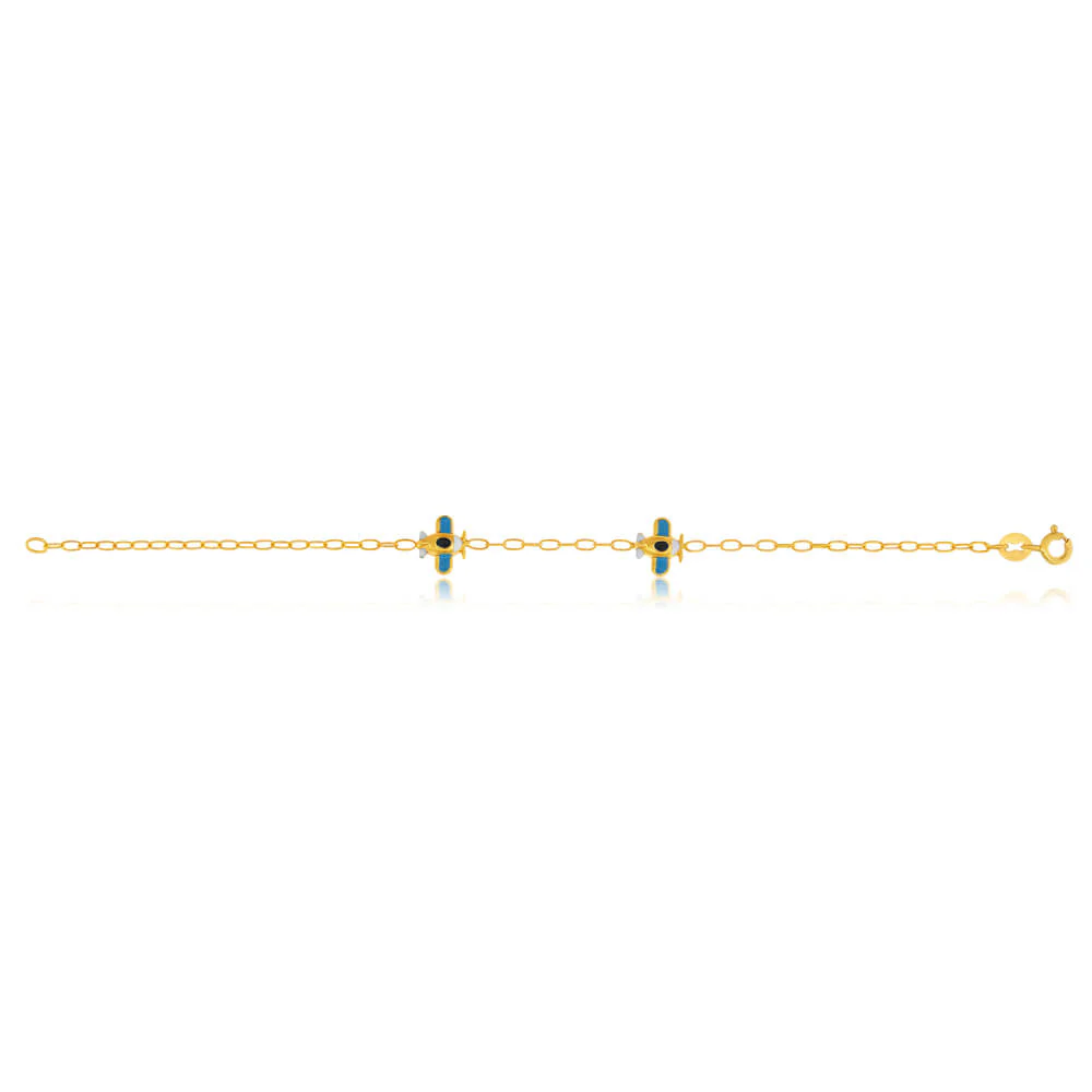 9ct Yellow Gold Blue Aeroplane Kids Bracelet - Image 2