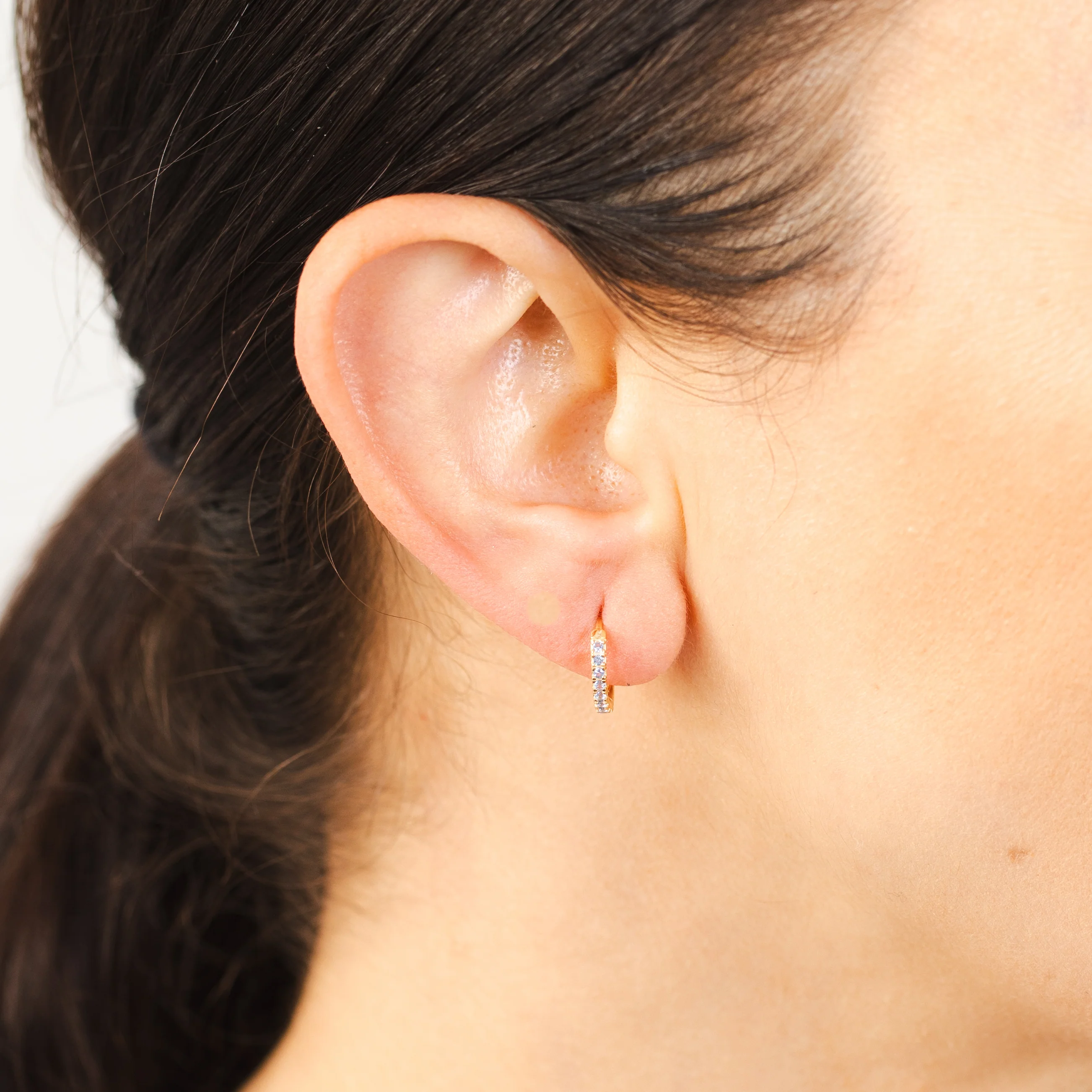 9ct Yellow Gold Blue Zirconia Hoop Earrings - Image 2