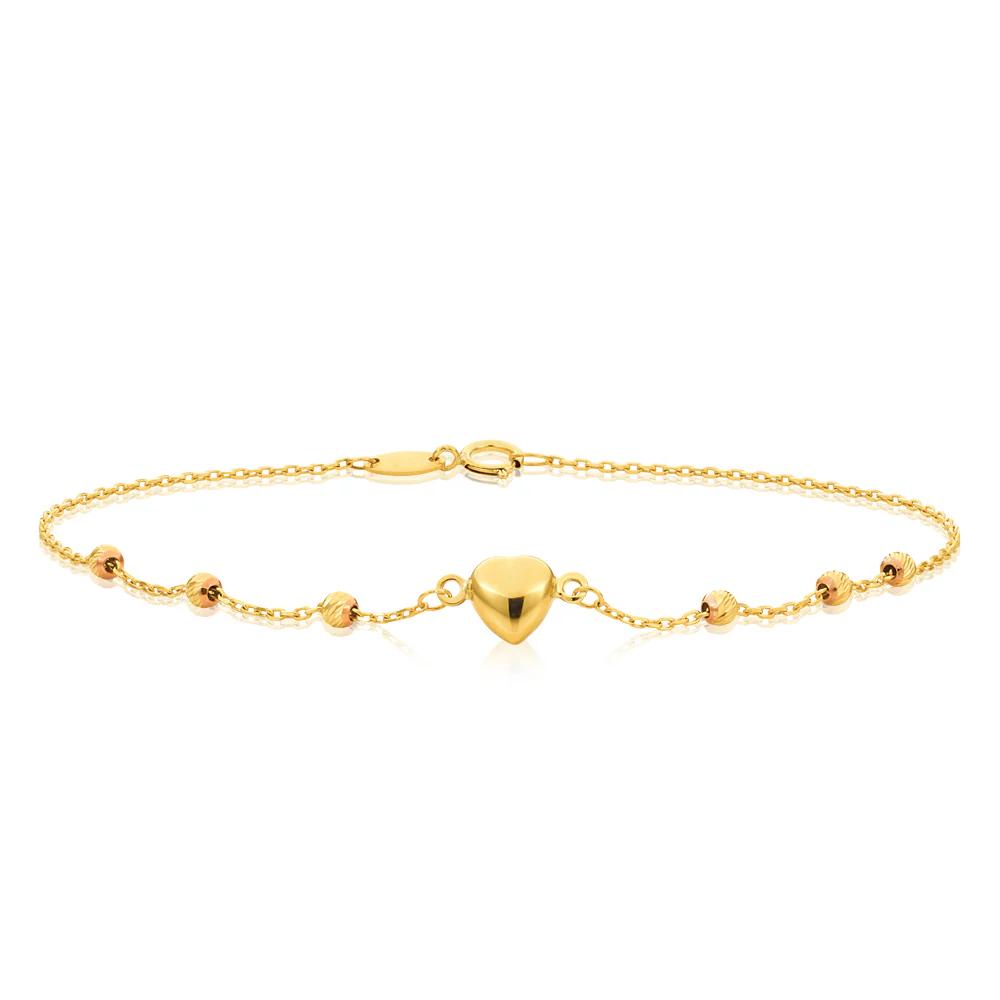 9ct Yellow Gold Bracelet 19cm With Heart Charm - Image 2
