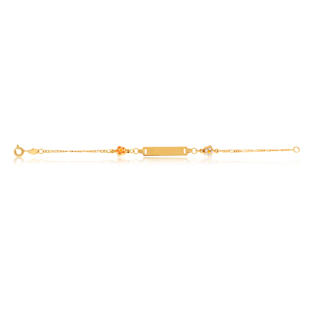 9ct Yellow Gold Bracelet With two Coloured Flowers 14cm - Image 2