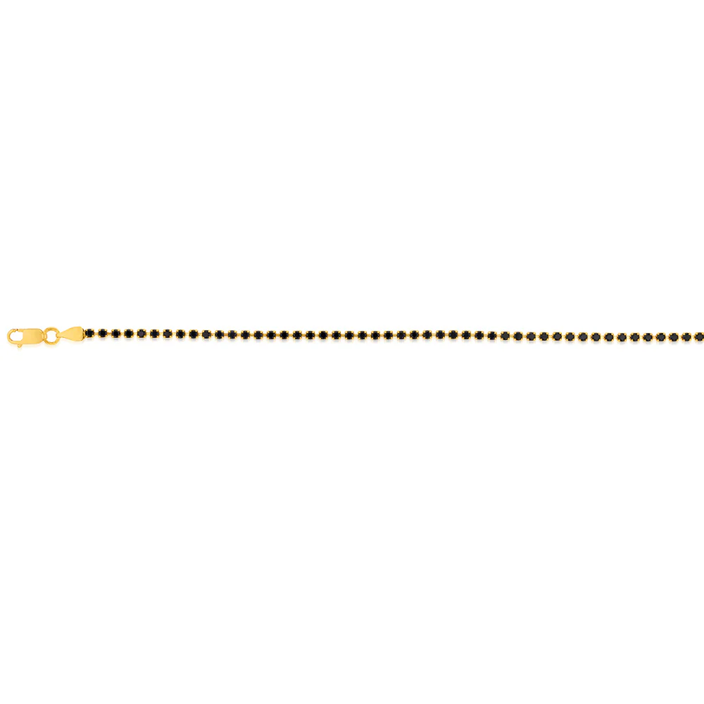 9ct Yellow Gold Brbtn Round Black Cubic Zirconia 19cm Bracelet - Image 2