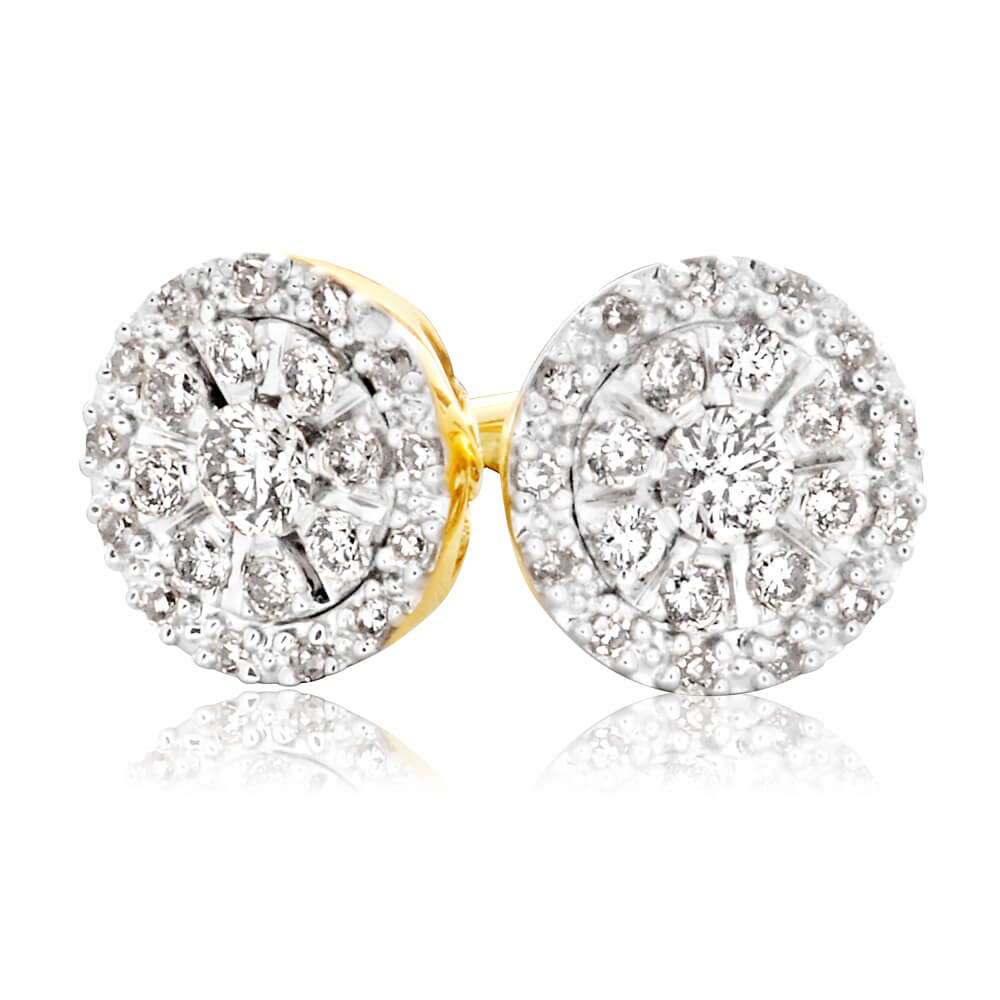 9ct Yellow Gold Brilliant Diamond Stud Earrings - Image 2