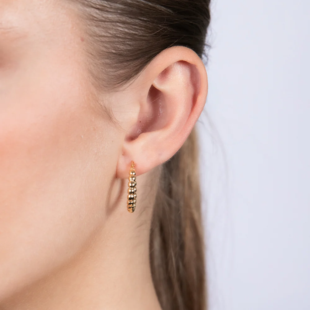 9ct Yellow Gold Bubble 15mm Hoop Earrings - Image 2