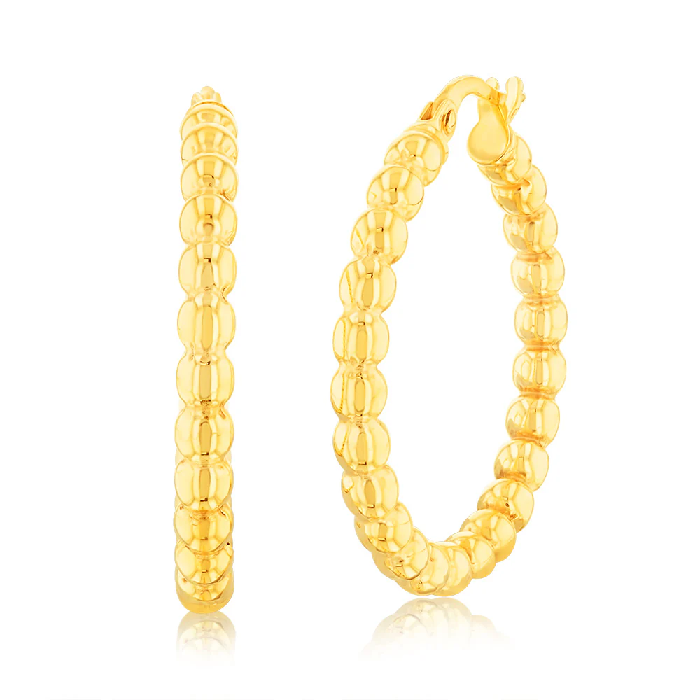 9ct Yellow Gold Bubble 20mm Hoop Earrings - Image 2