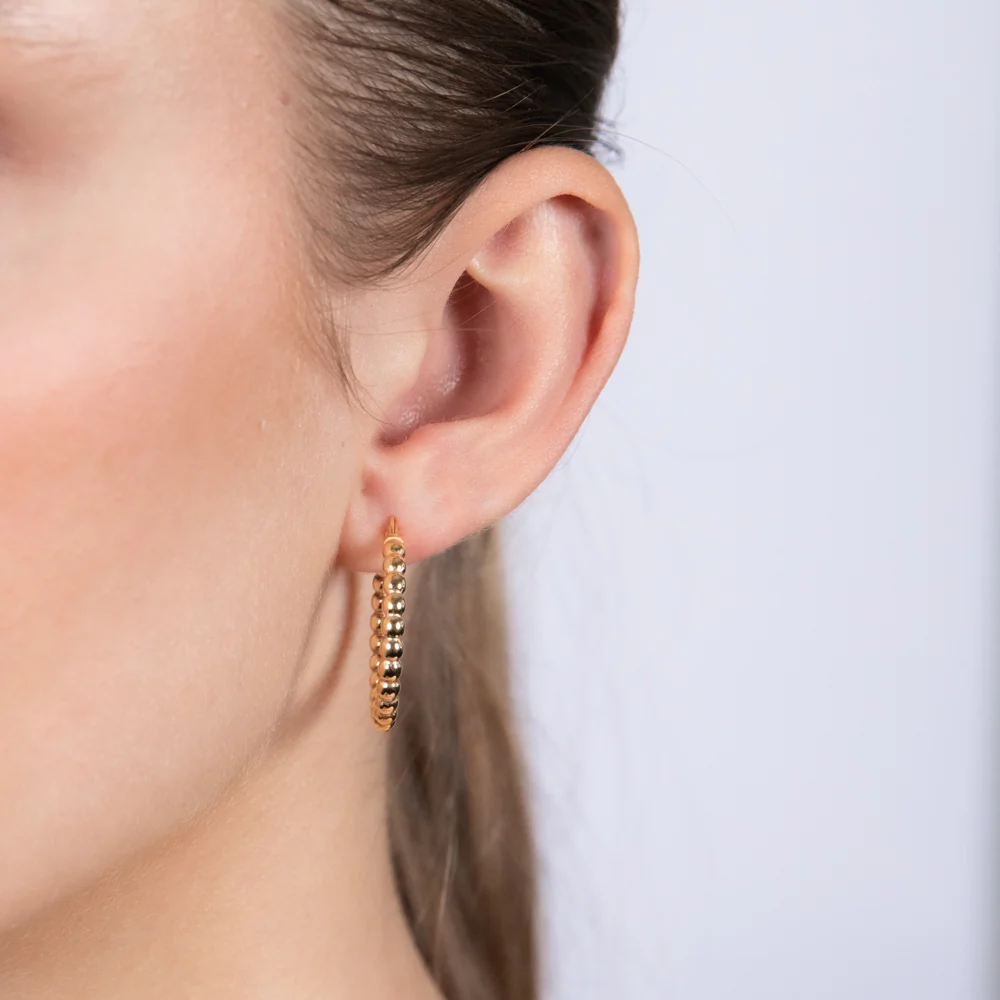 9ct Yellow Gold Bubble 20mm Hoop Earrings - Image 3