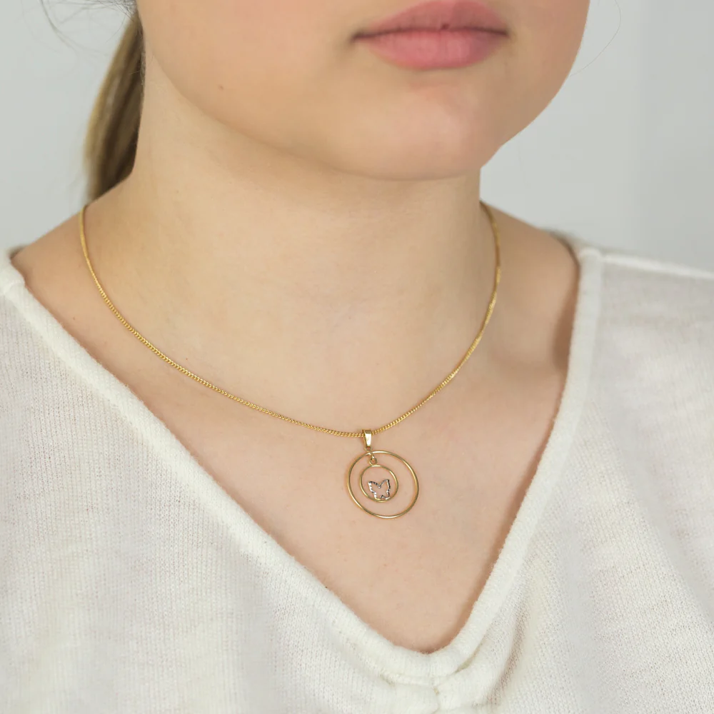 9ct Yellow Gold Butterfly Double Ring Pendant - Image 2
