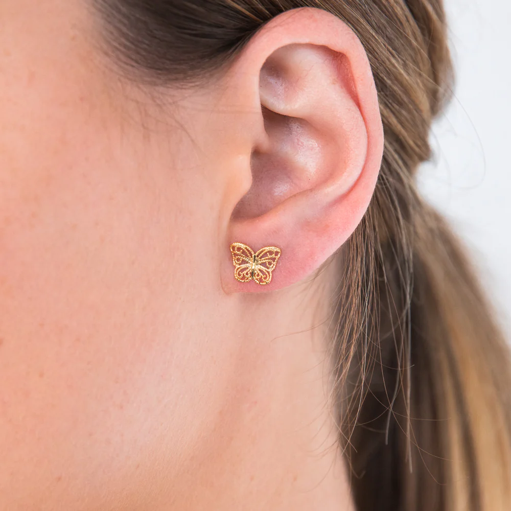 9ct Yellow Gold Butterfly Stud Earrings - Image 2