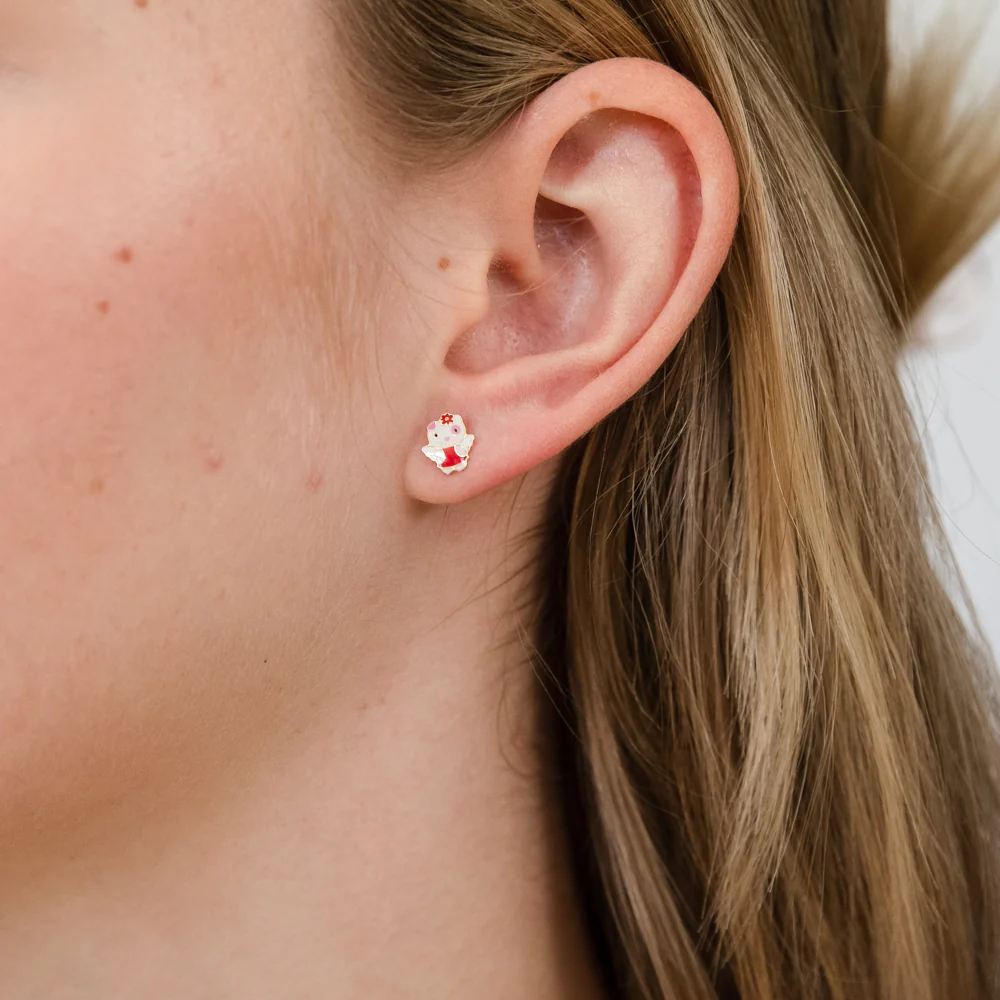 9ct Yellow Gold Cat With Flower Stud Earrings - Image 2