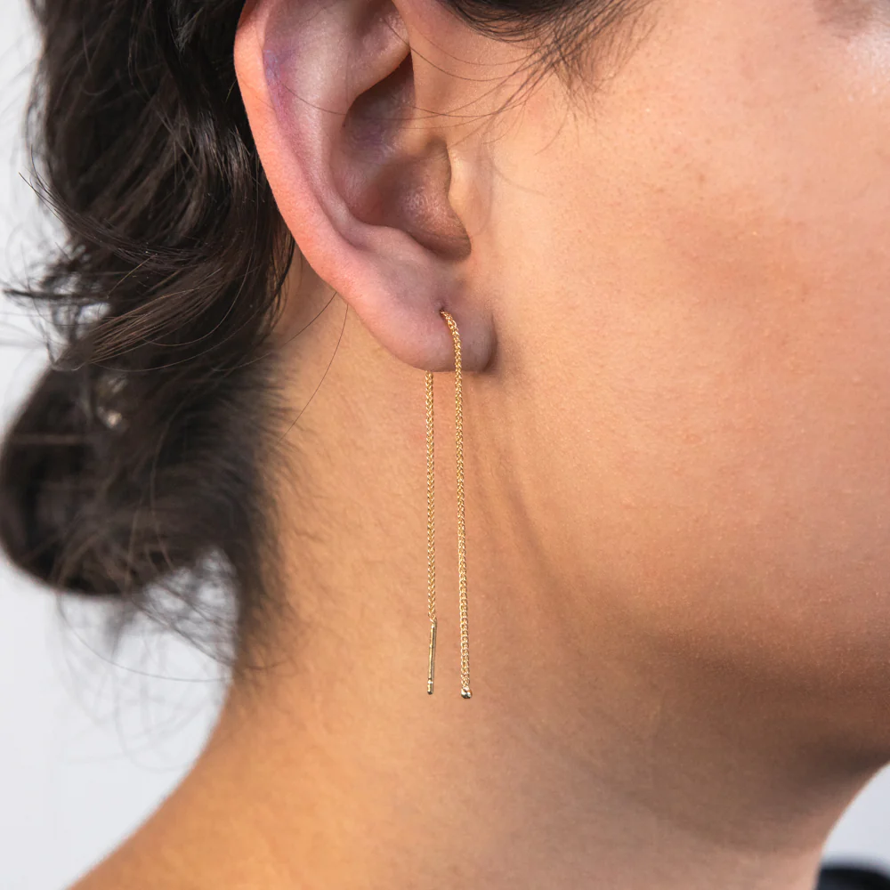 9ct Yellow Gold Chain Threader Drop Earrings - Image 2