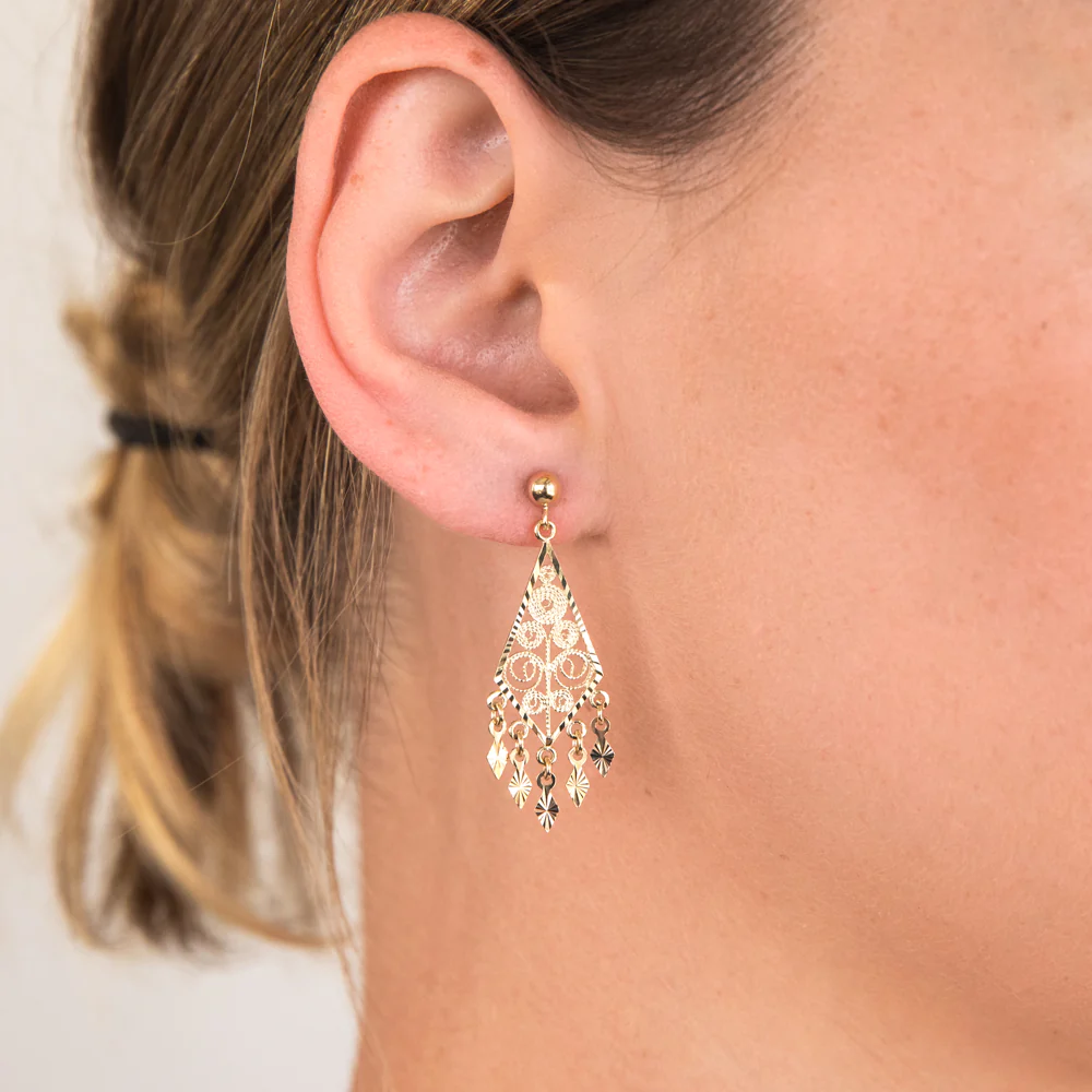 9ct Yellow Gold Chandelier Drop Earrings - Image 3