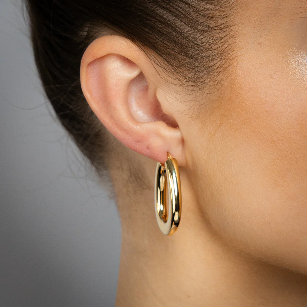 9ct Yellow Gold Chunky Pear Shaped Hoop Earrings - Image 2