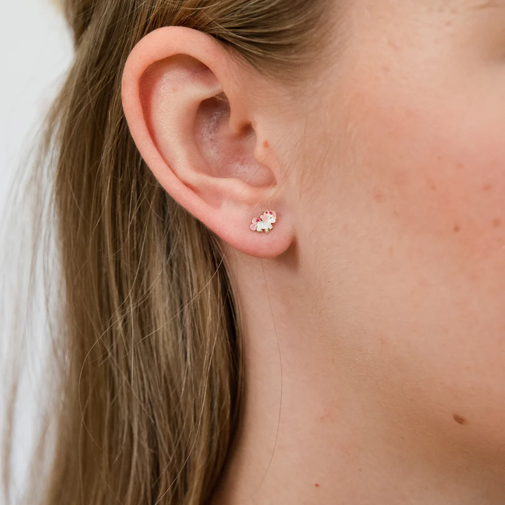 9ct Yellow Gold Coloured Unicorn Stud Earrings - Image 2