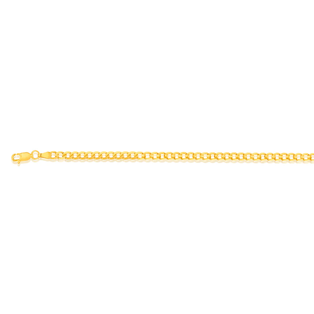 9ct Yellow Gold Concave Extra Flat 100 Gauge 4mm Curb 21cm Bracelet - Image 3