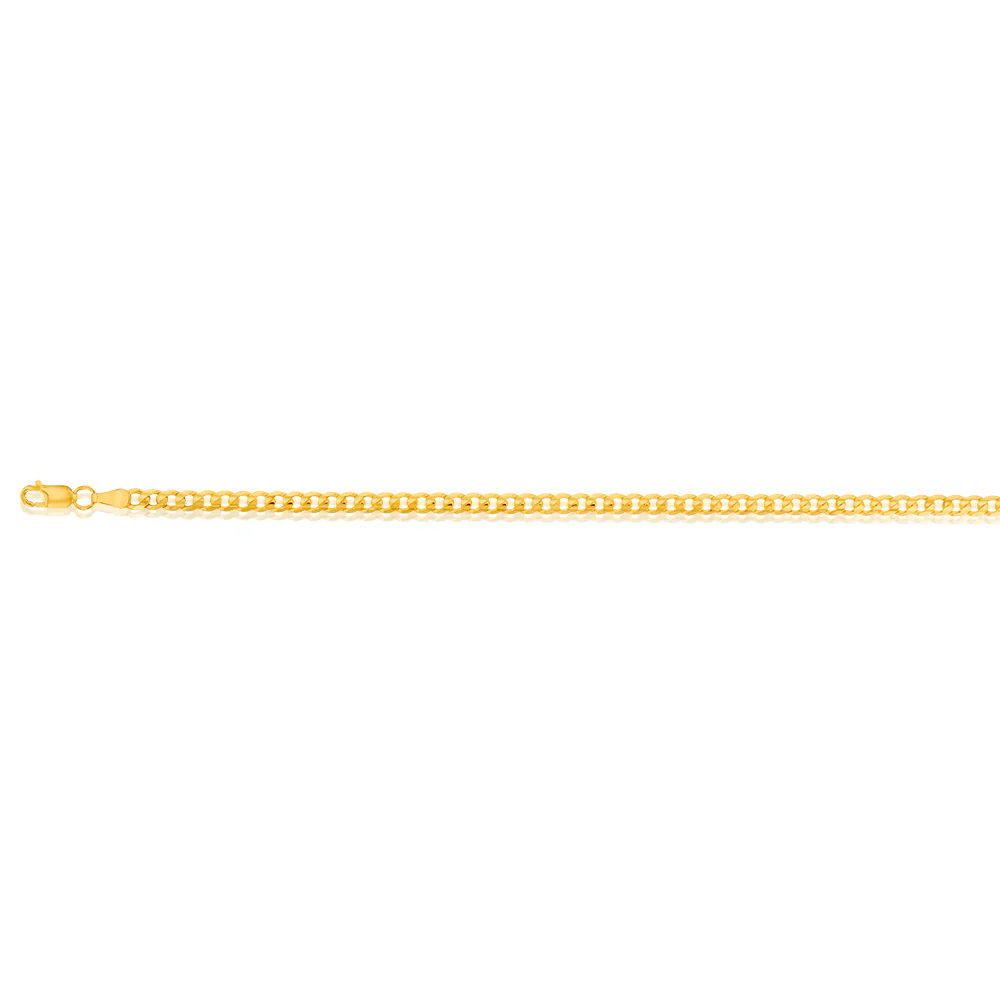 9ct Yellow Gold Concave Extra Flat 80Gauge 3mm Curb 19cm Bracelet - Image 2