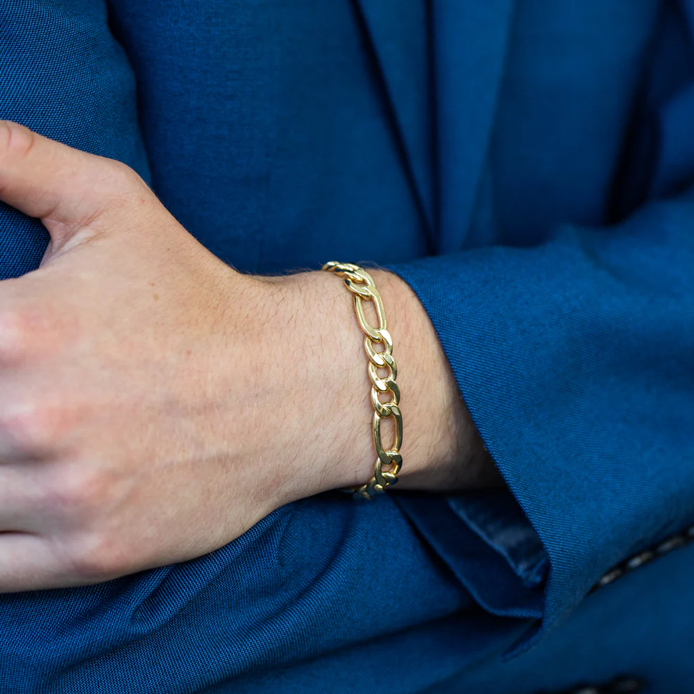 9ct Yellow Gold Copper Filled 3:1 Figaro 21cm Bracelet 230Gauge - Image 5
