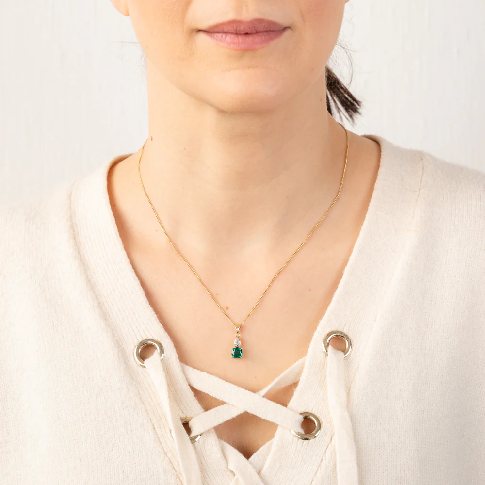 9ct Yellow Gold Created Emerald And Diamond Pendant - Image 2