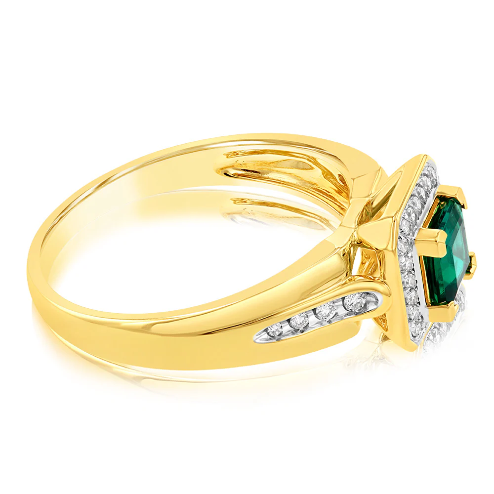 9ct Yellow Gold Created  Emerald And Diamond Ring - Image 2