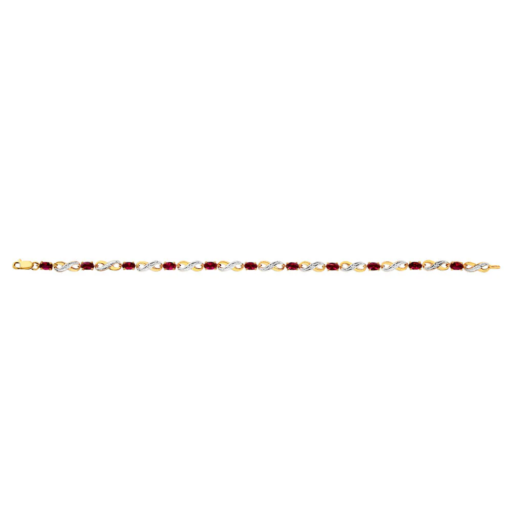 9ct Yellow Gold Created Ruby and Diamond 18cm Infinity Bracelet - Image 2