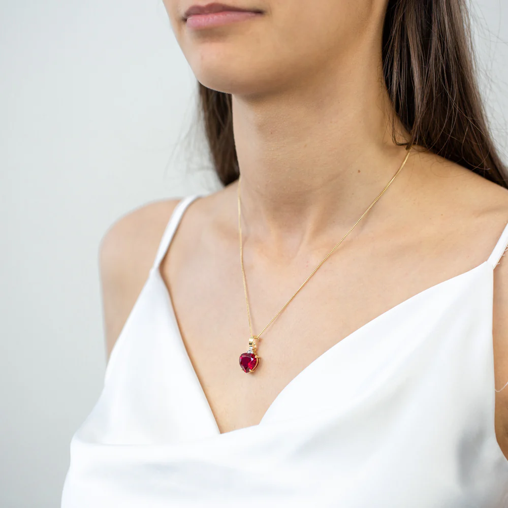 9ct Yellow Gold Created Ruby and Diamond Enhancer Pendant - Image 3