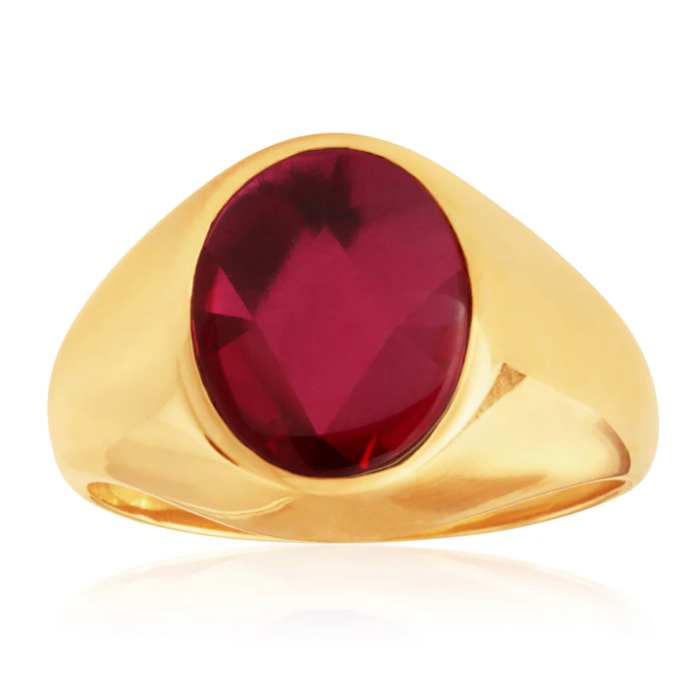 9ct Yellow Gold Created Ruby Gents Ring - Image 2