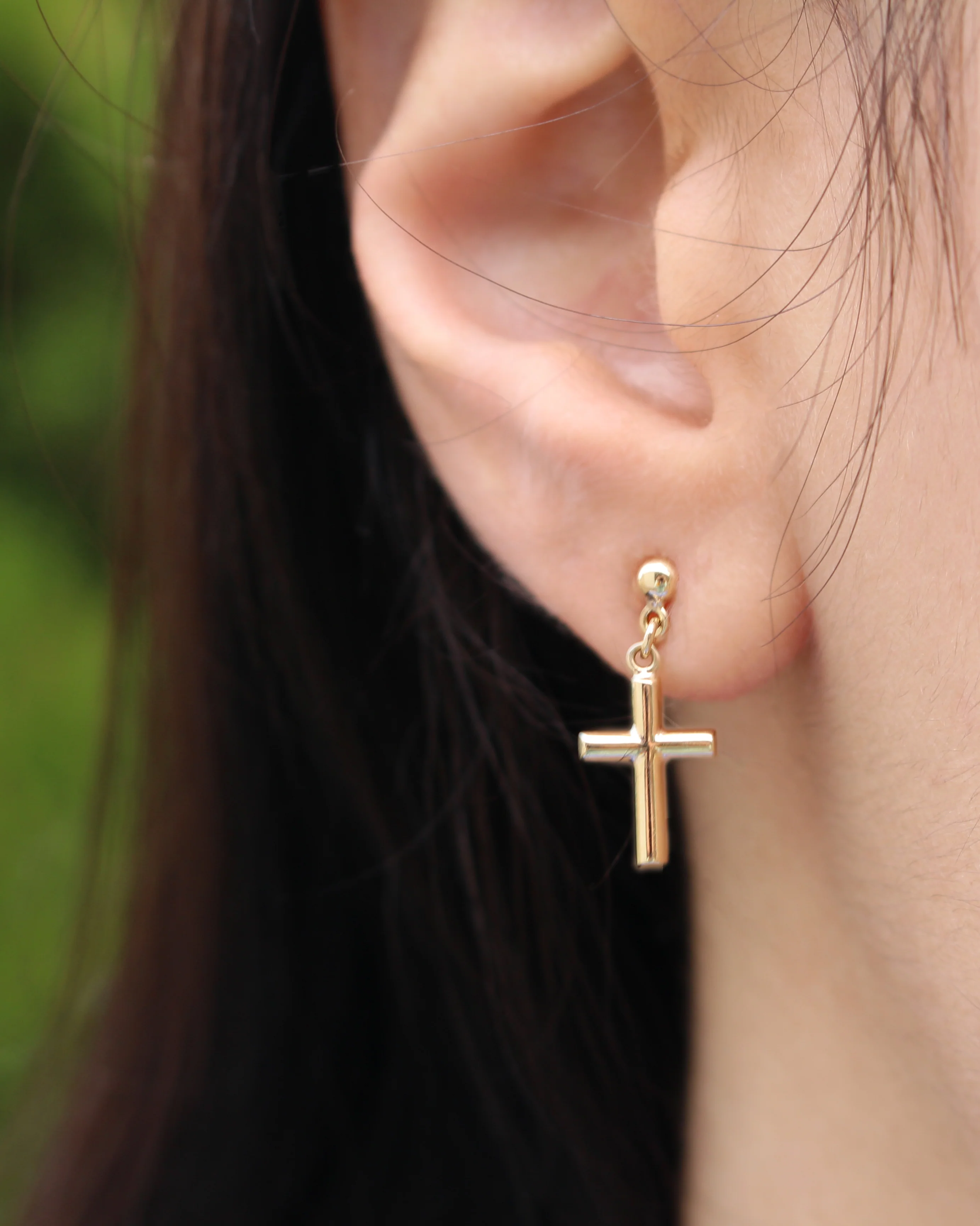 9ct Yellow Gold Cross Drop Earrings - Image 2