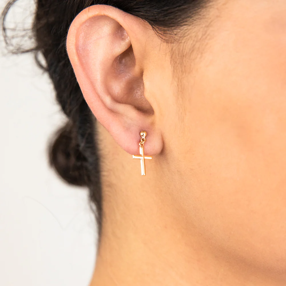 9ct Yellow Gold Cross Drop Earrings - Image 3