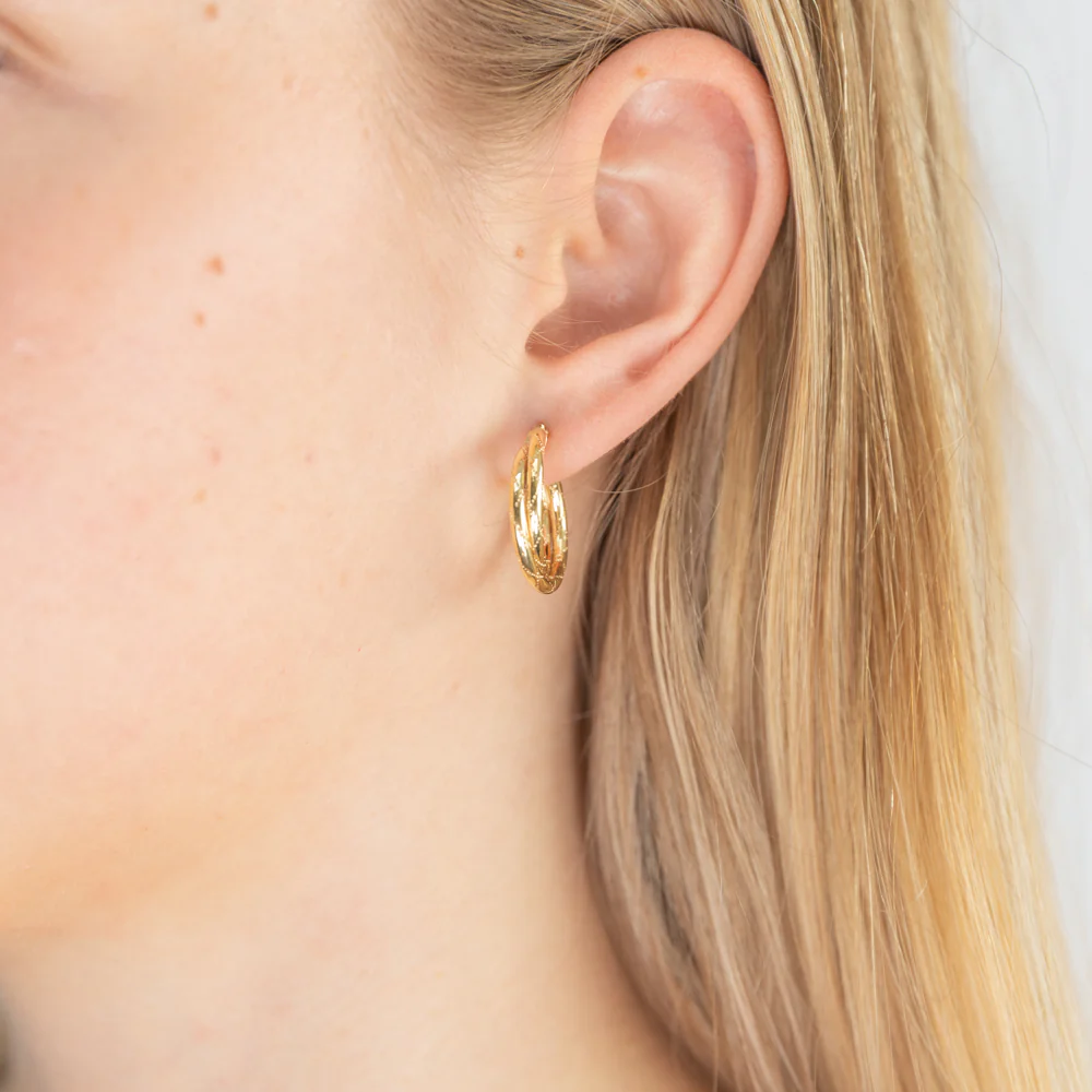 9ct Yellow Gold Crossover Hoop Earrings - Image 2