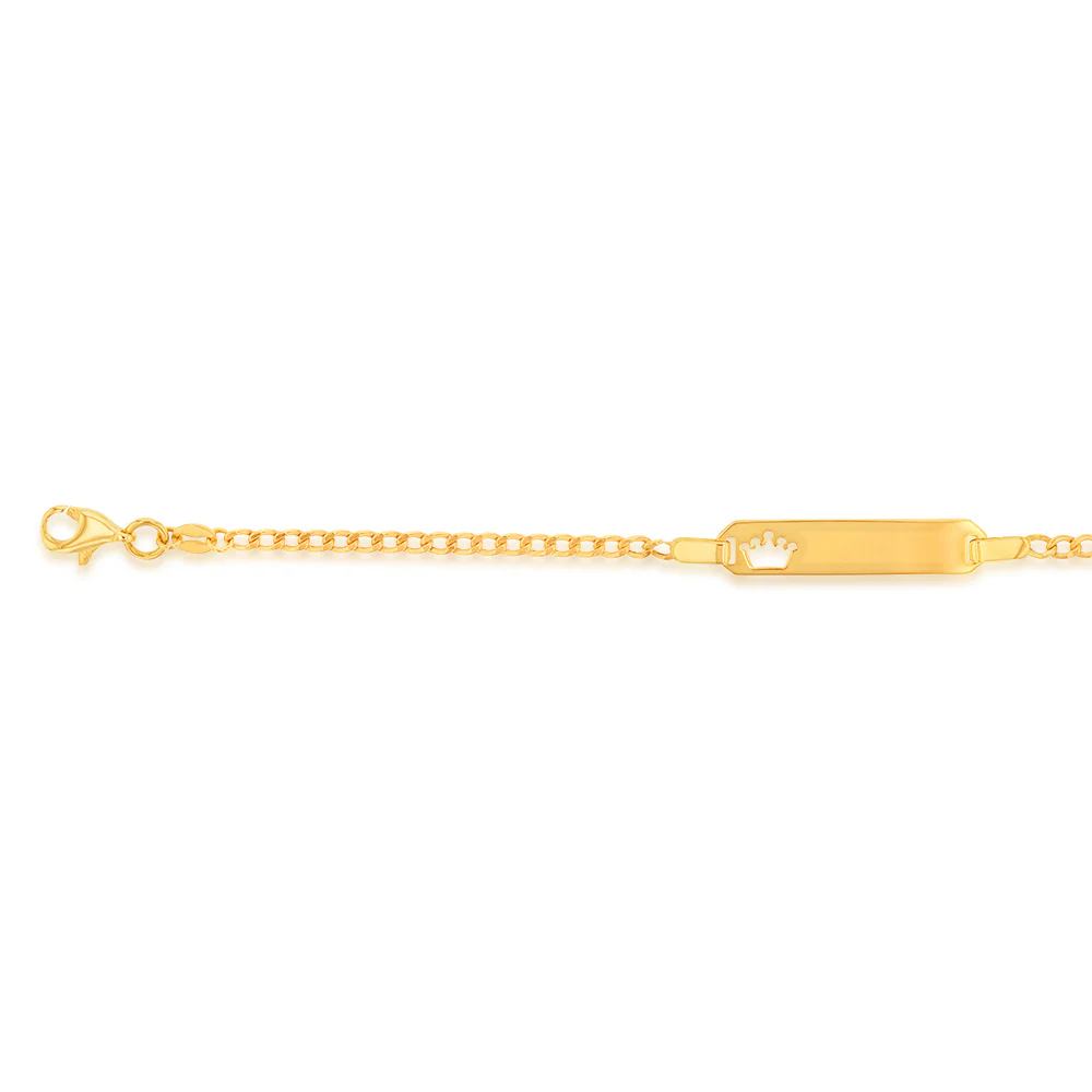9ct Yellow Gold Crown Cut Out On ID Curb 14cm 'Baby' Bracelet - Image 2