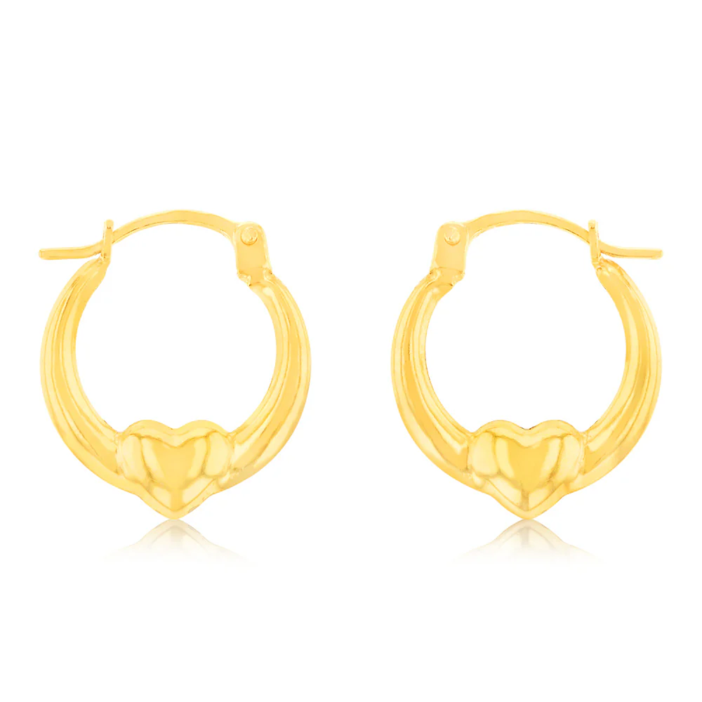 9ct Yellow Gold Crystalique Heart Creole Earrings - Image 2