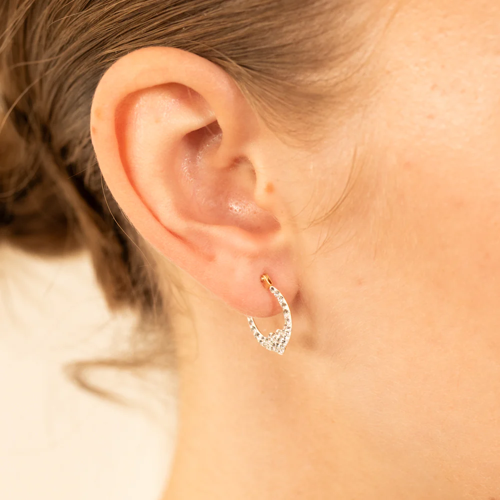 9ct Yellow Gold Crystalique Heart Creole Earrings - Image 3