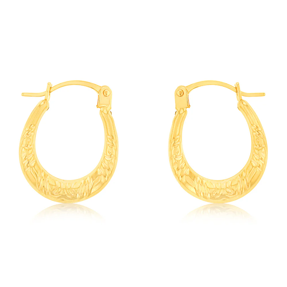 9ct Yellow Gold Crystalique Mini Creole Diamond Cut Earrings - Image 2