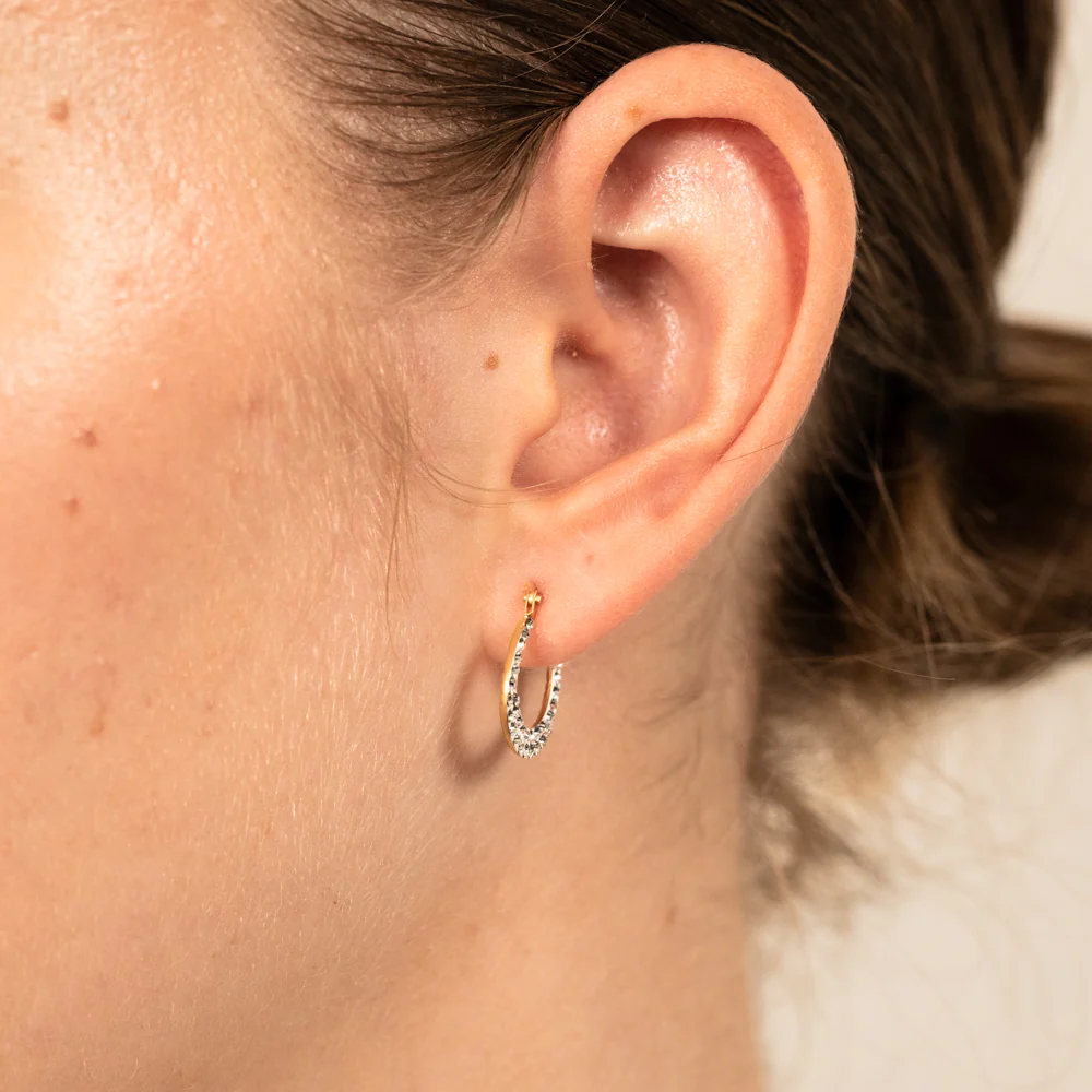 9ct Yellow Gold Crystalique Mini Creole Diamond Cut Earrings - Image 3