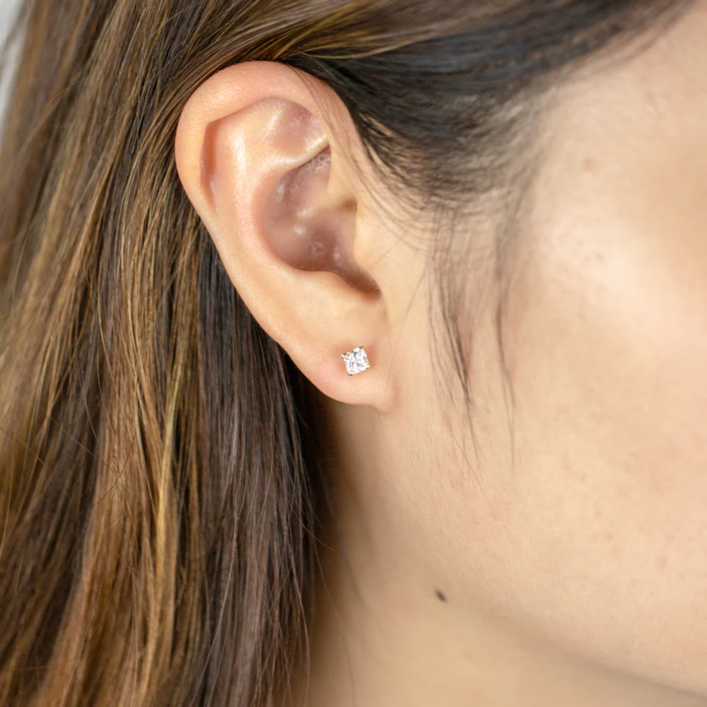 9ct Yellow Gold Cubic Zirconia 4mm Princess Stud Earrings - Image 2