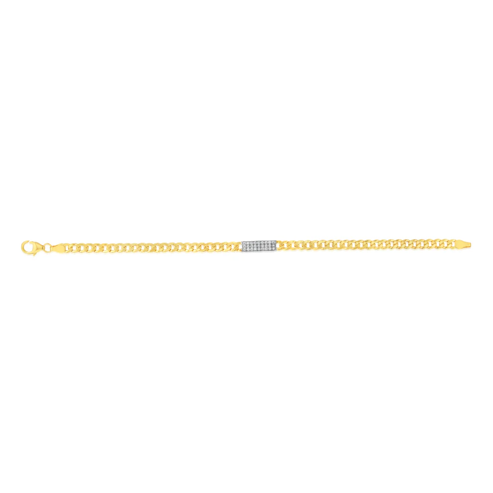 9ct Yellow Gold Cubic Zirconia 60 Gauge Curb 19cm Bracelet - Image 2