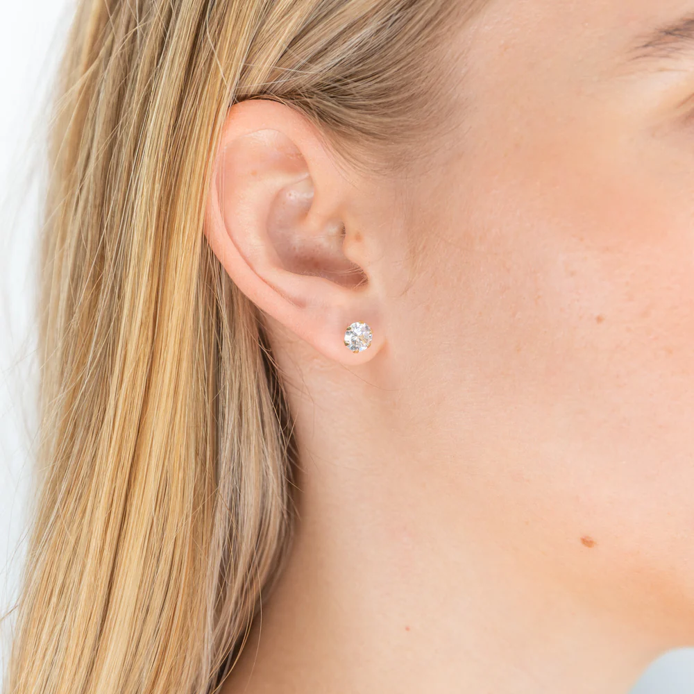 9ct Yellow Gold Cubic Zirconia 6mm Round Stud Earrings - Image 2