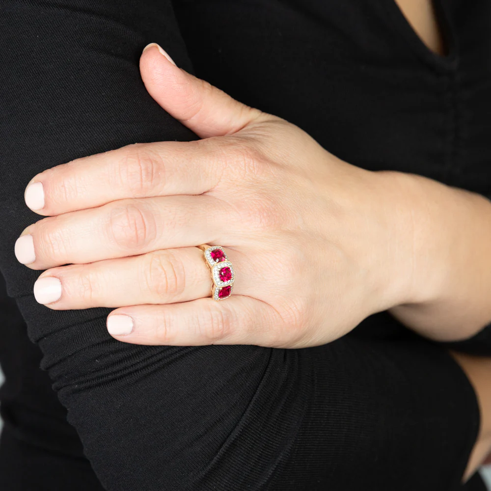 9ct Yellow Gold Cubic Zirconia And Created Ruby Ring - Image 3