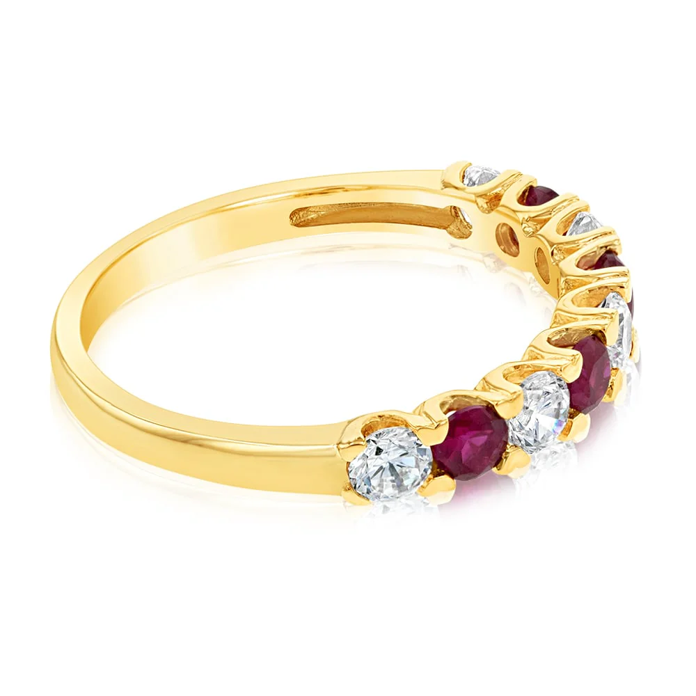 9ct Yellow Gold Cubic Zirconia And Created Ruby Ring - Image 2