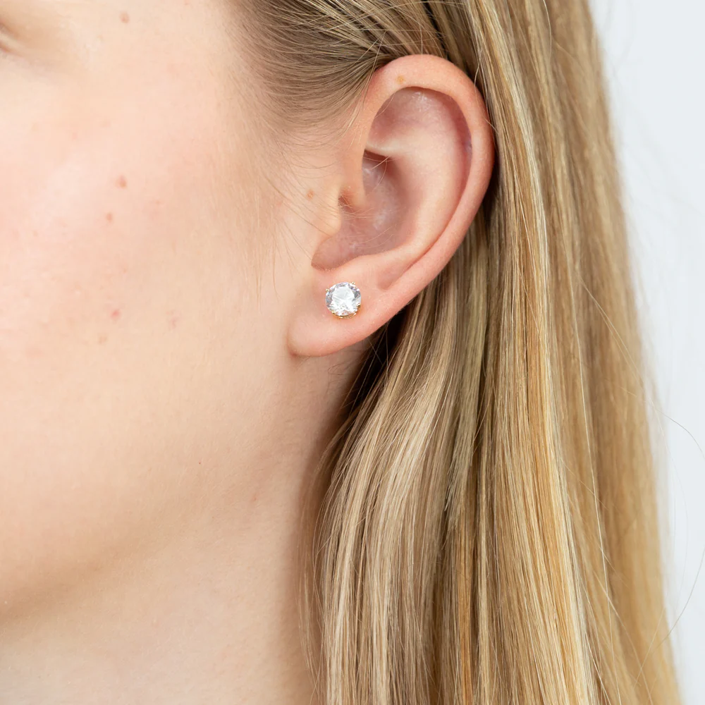 9ct Yellow Gold Cubic Zirconia Brilliant Cut 6.5mm Stud Earrings - Image 2