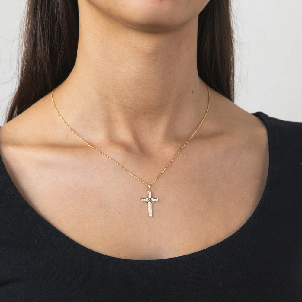9ct Yellow Gold Cubic Zirconia Cross Pendant - Image 2