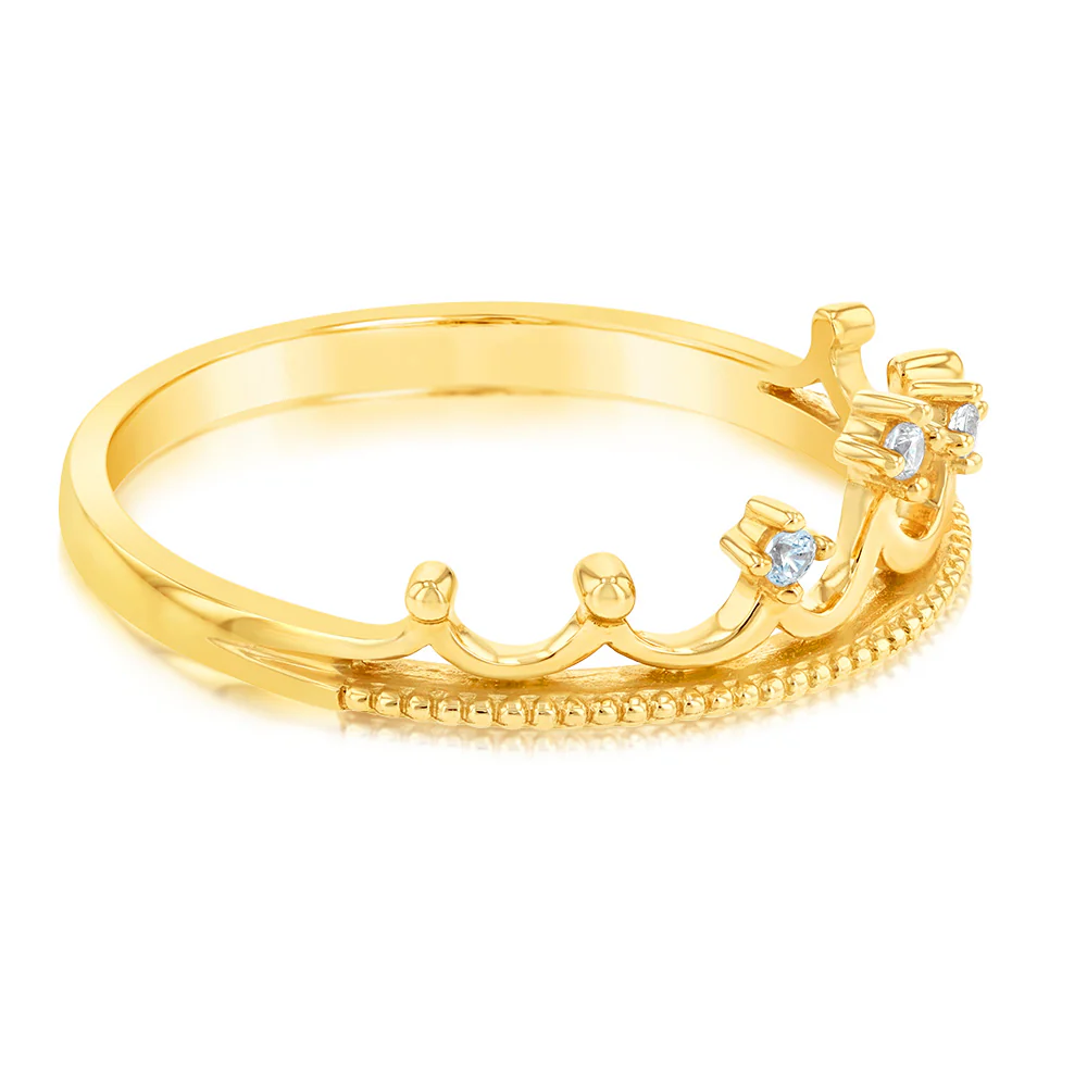 9ct Yellow Gold Cubic Zirconia Crown Ring - Image 2