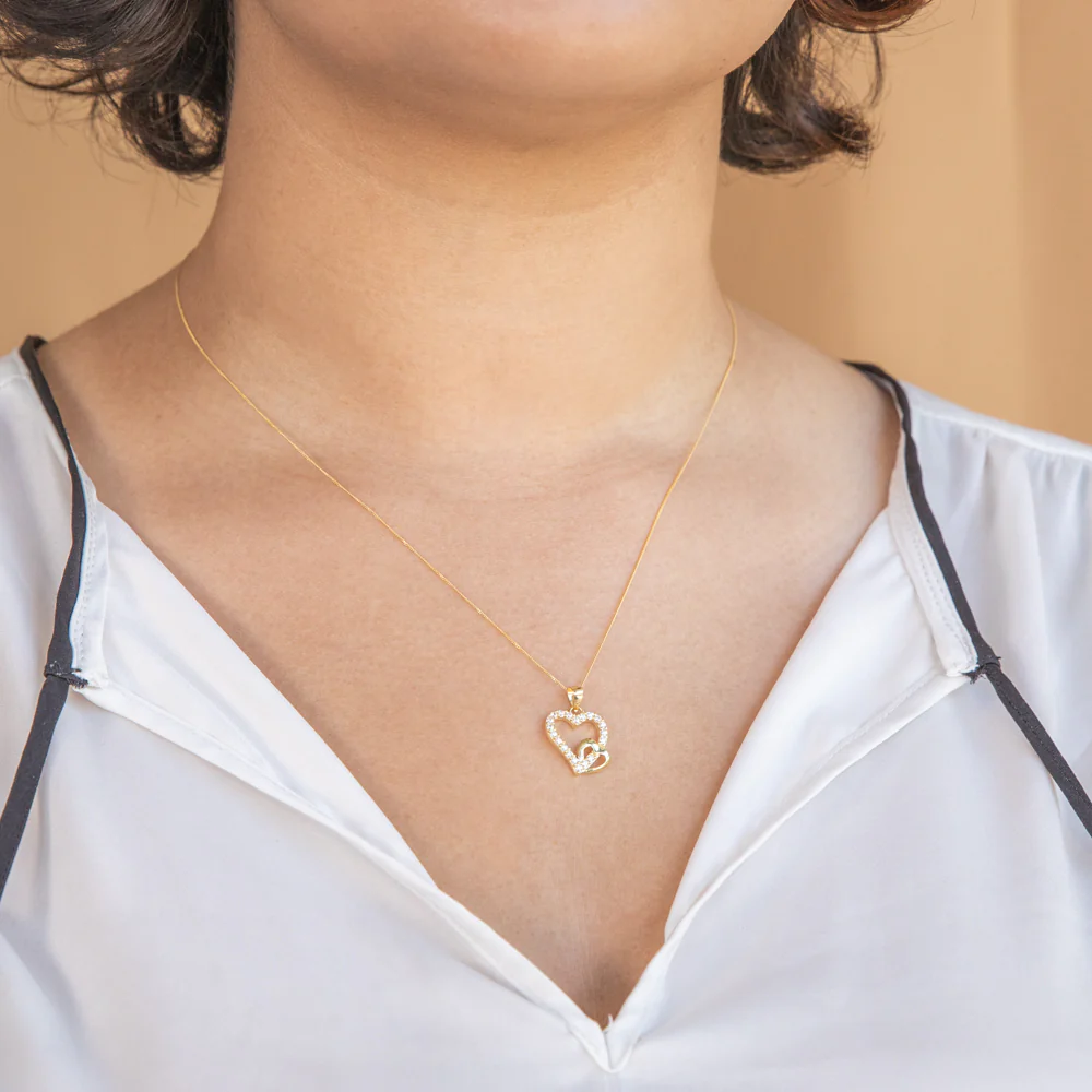 9ct Yellow Gold Cubic Zirconia Double Heart Pendant on Chain Necklace of 46cm - Image 3