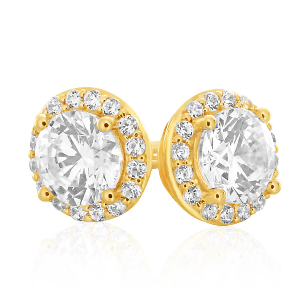 9ct Yellow Gold Cubic Zirconia Halo Stud Earrings - Image 2