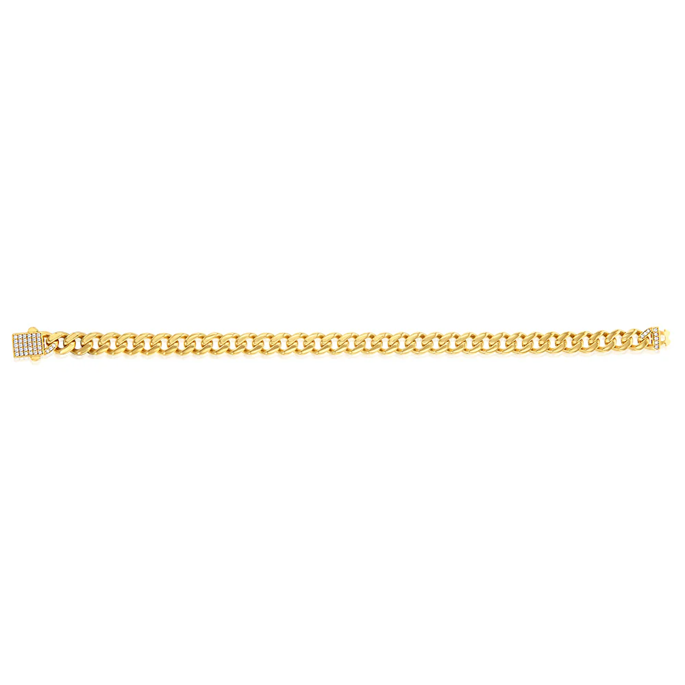 9ct Yellow Gold Cubic Zirconia On Curb 19cm Bracelet - Image 2