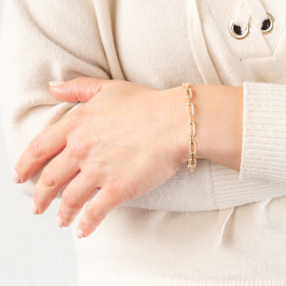 9ct Yellow Gold Cubic Zirconia On Links Hinged Bangle - Image 2