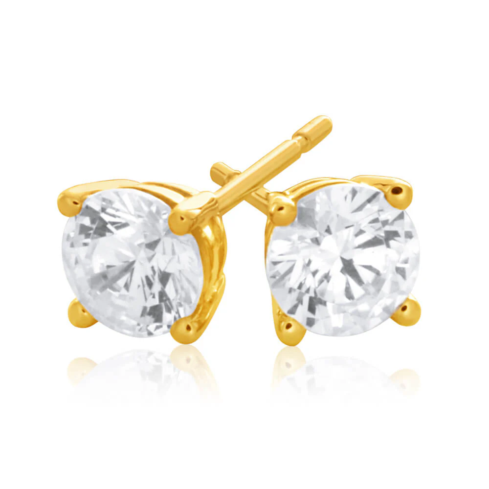 9ct Yellow Gold Cubic Zirconia Stud Earrings - Image 2