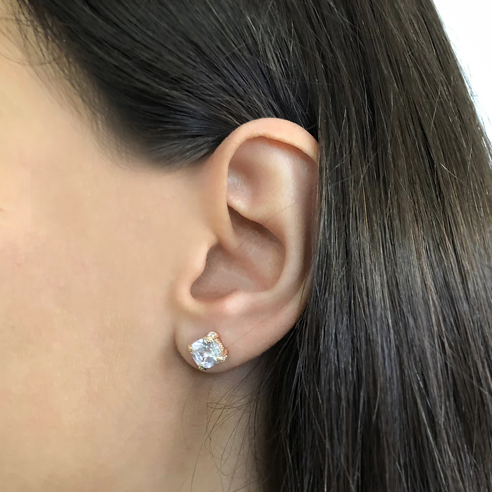 9ct Yellow Gold Cushion Cut 7mm Studs with Side Stones - Image 2
