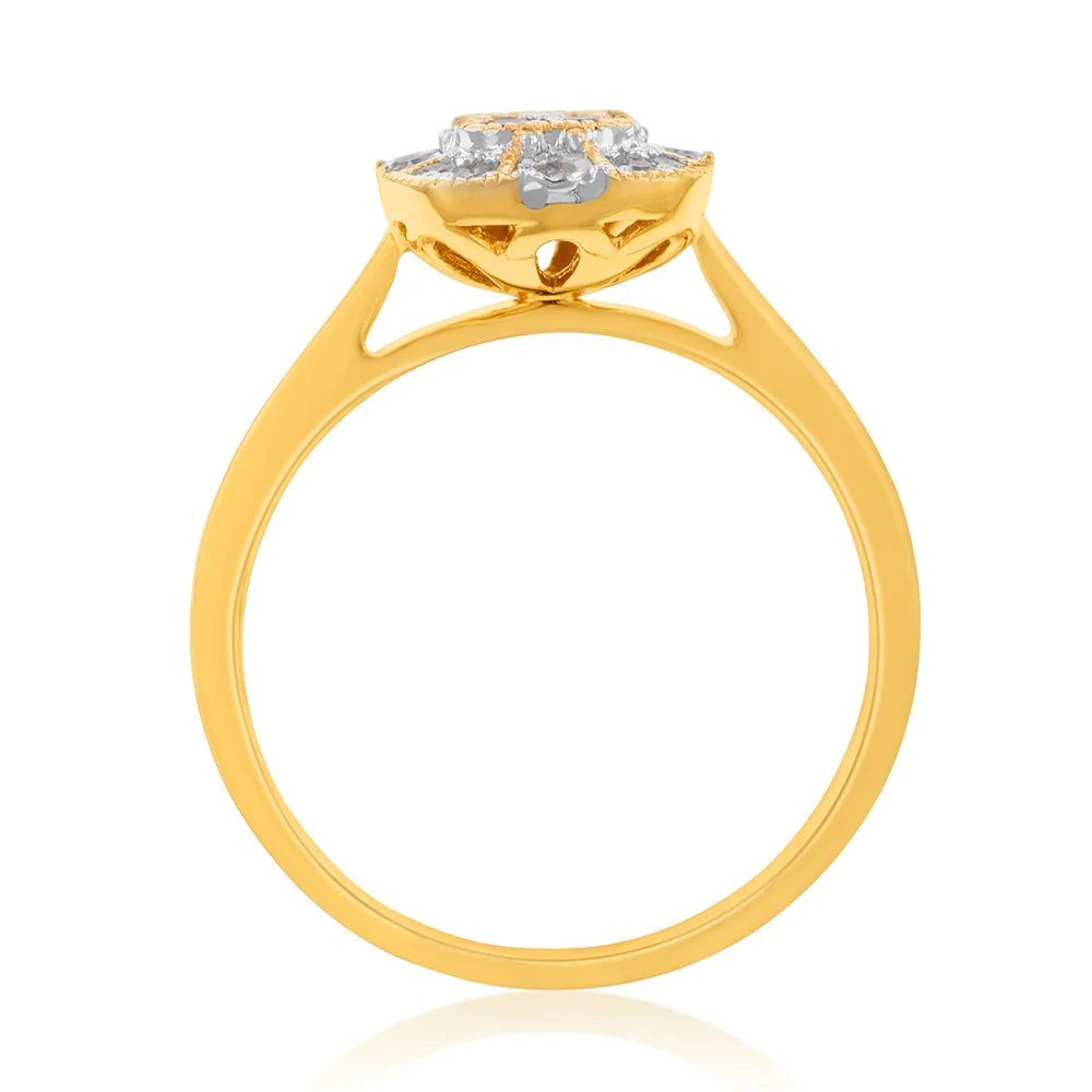 9ct Yellow Gold Cushion Shape Cluster Diamond Ring - Image 2